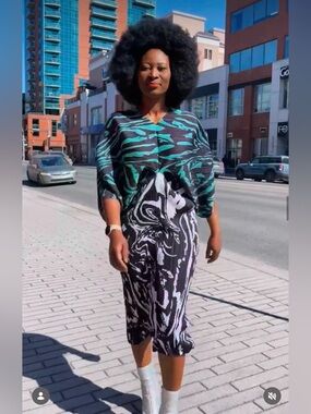 Kate Hewko Batwing Sleeve Accordion Pleat Abstract Zebra Glam Dress One Size